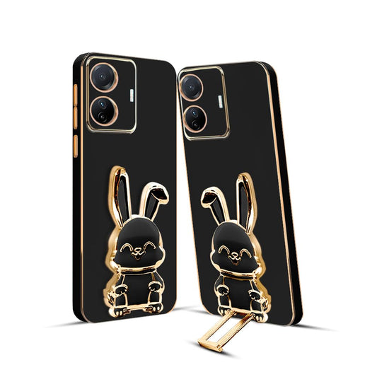 3D Bunny Mobile Vivo Cover With Stand And Mirror For Vivo T1 44W| Soft TPU Electropated Stand