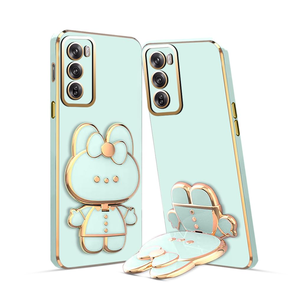 3D Cat Mobile Back Case with Stand For Oppo Reno 12 stand Mirror | Camera Protection | Electroplated