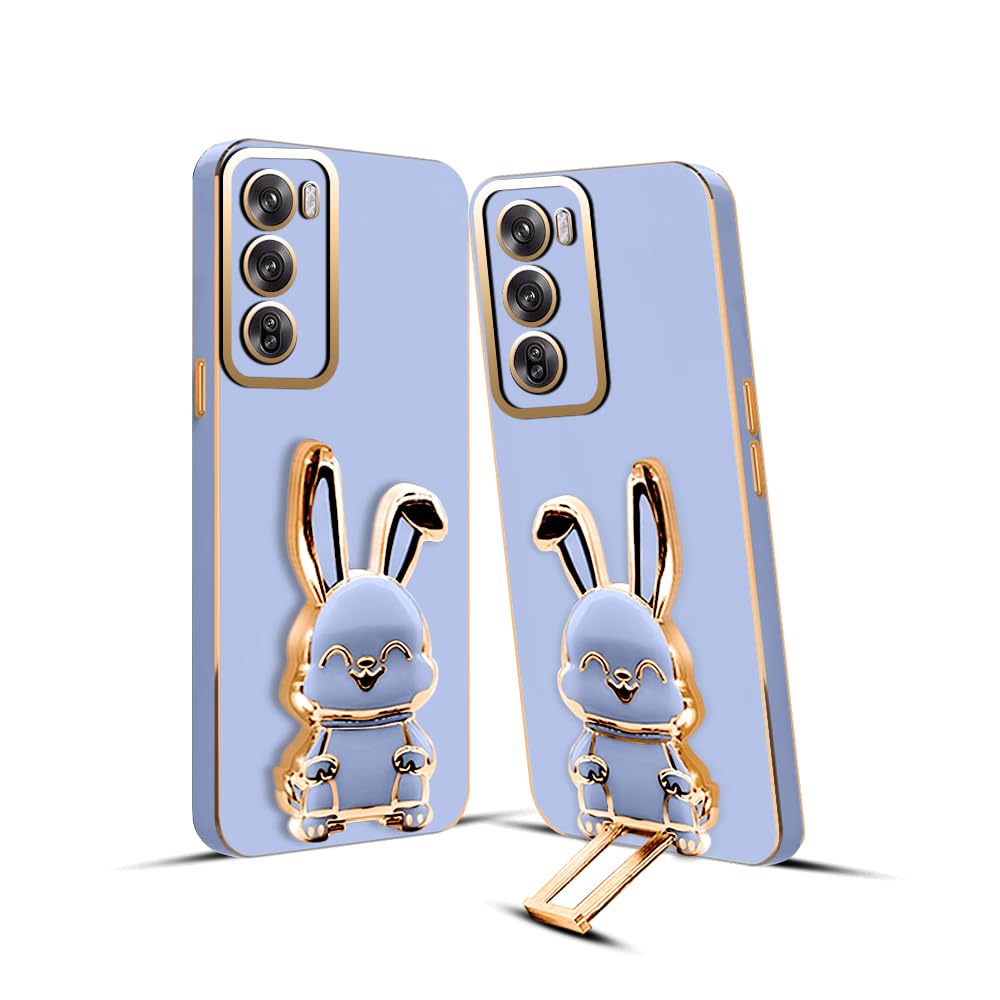 3D Bunny Mobile Oppo Cover With Stand And Mirror For Oppo Reno 12| Soft TPU Electropated Stand