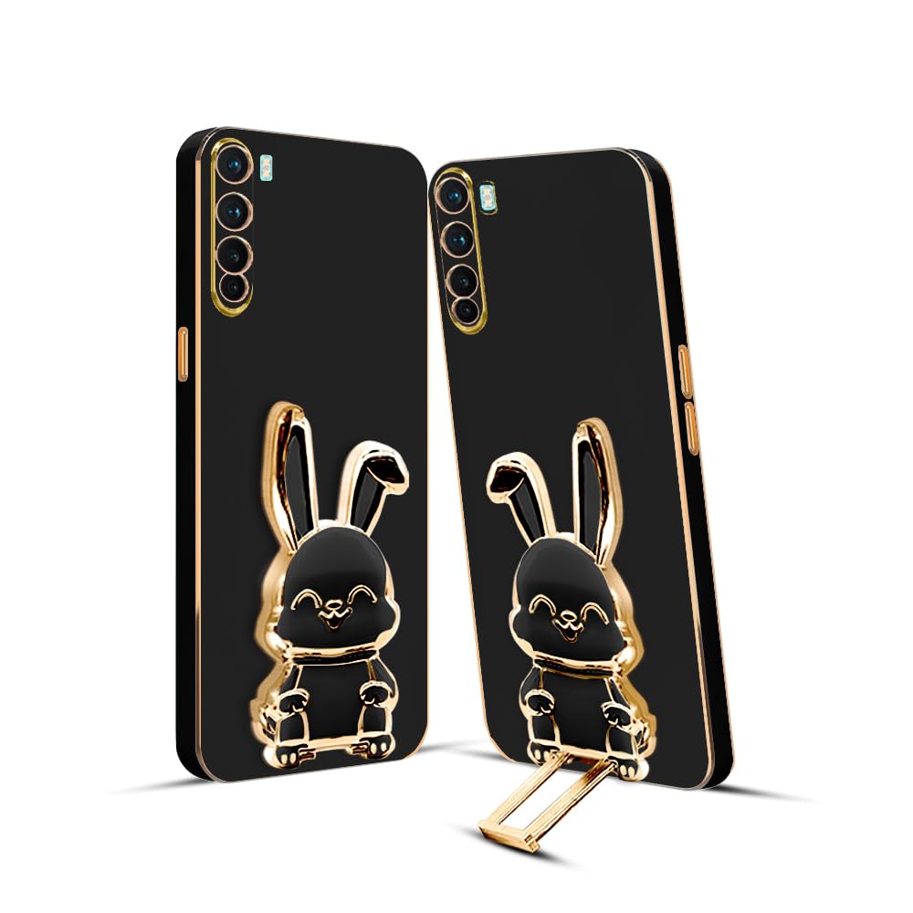 3D Bunny Mobile Oneplus Cover With Stand And Mirror For Oneplus Nord| Soft TPU Electropated Stand