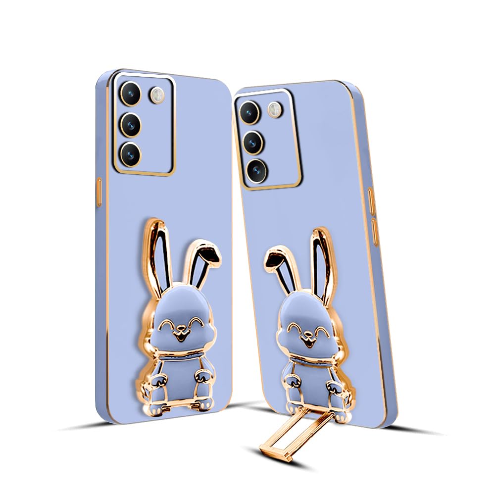 3D Bunny Mobile Vivo Cover With Stand And Mirror For Vivo T3| Soft TPU Electropated Stand