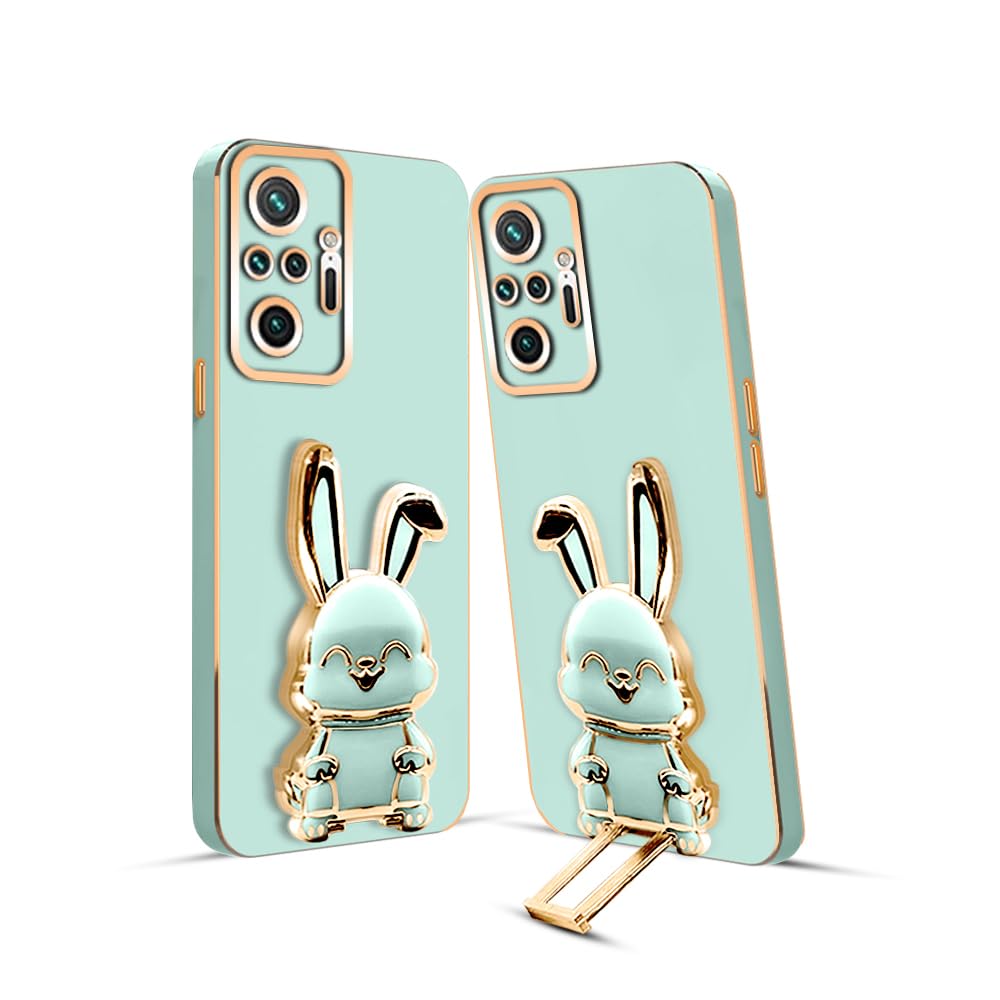 3D Bunny Mobile Redmi Cover With Stand And Mirror For Redmi Note 10 Pro Max| Soft TPU Electropated Stand