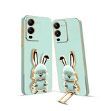 3D Bunny Mobile Vivo Cover With Stand And Mirror For Vivo V25 Pro| Soft TPU Electropated Stand