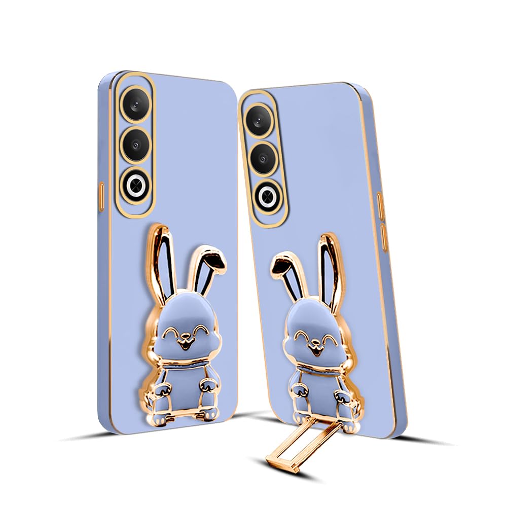 3D Bunny Mobile Oneplus Cover With Stand And Mirror For Oneplus Nord CE4| Soft TPU Electropated Stand