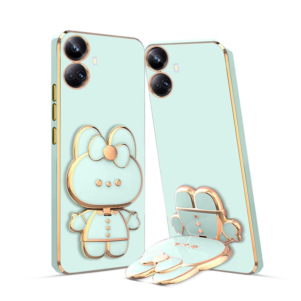 3D Cat Mobile Back Case with Stand For Realme 10 Pro+ (5G)| Stand and Mirror | Camera Protection | Electroplated |