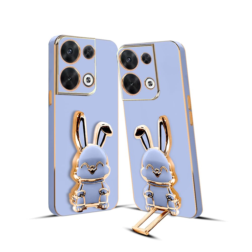 3D Bunny Mobile Oppo Cover With Stand And Mirror For Oppo Reno  8| Soft TPU Electropated Stand