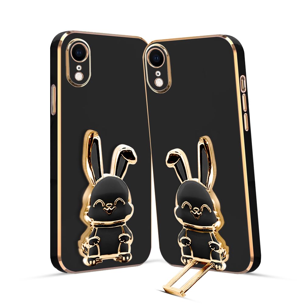 3D Bunny Mobile Phone Cover With Stand And Mirror For iPhone XR| Soft TPU Electropated Stand