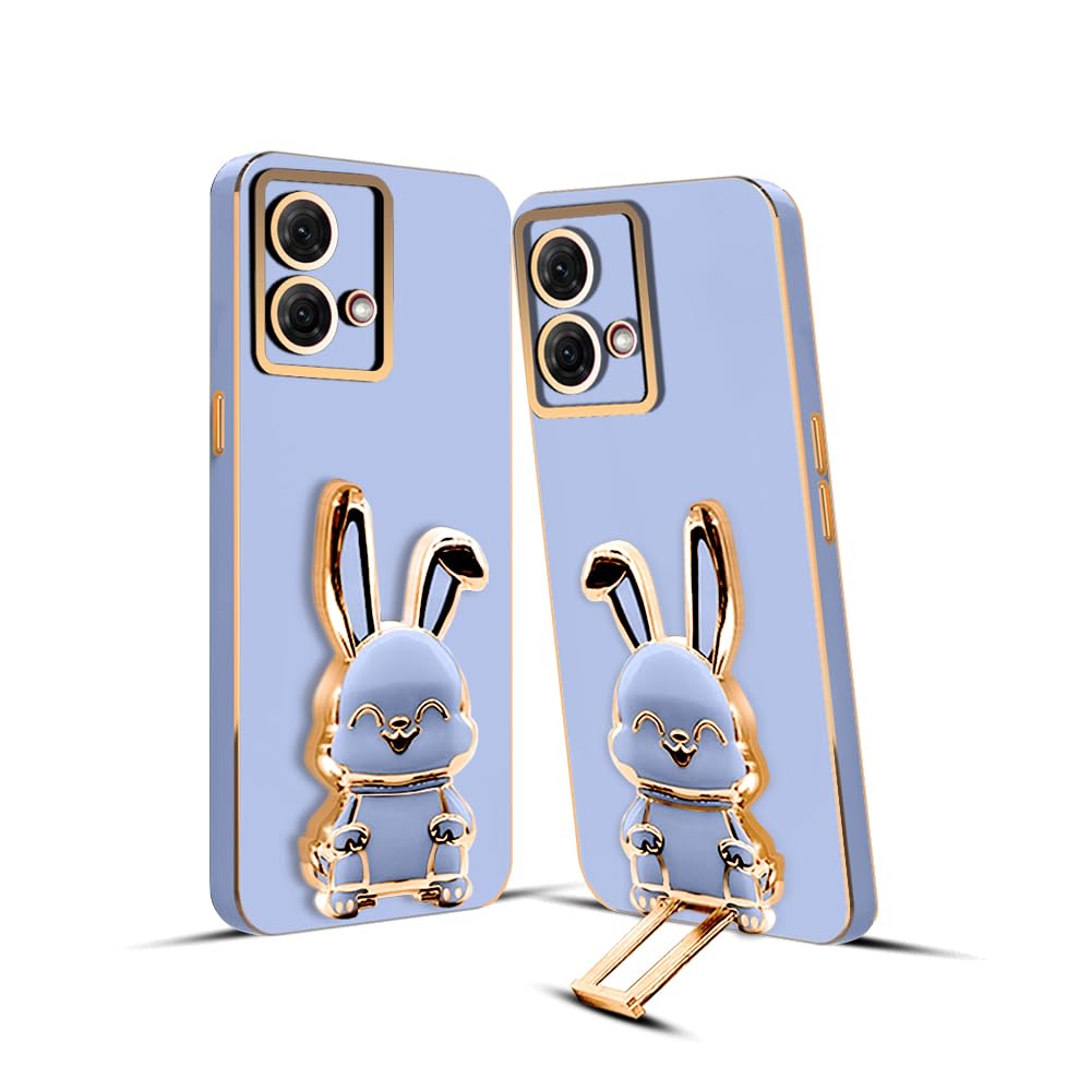 3D Bunny Mobile Moto Cover With Stand And Mirror For Moto Edge 40 Neo| Soft TPU Electropated Stand