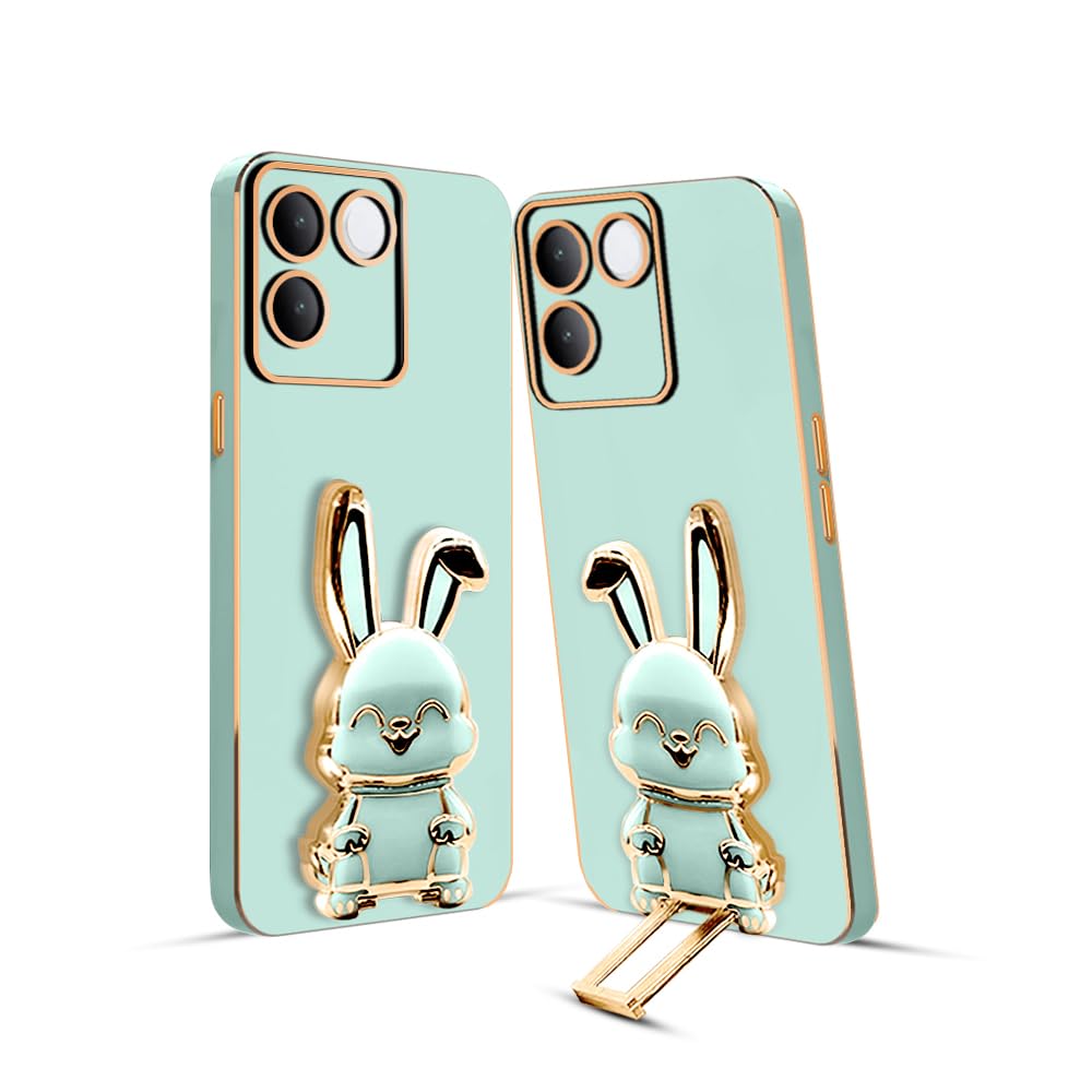 3D Bunny Mobile Vivo Cover With Stand And Mirror For Vivo T2 Pro| Soft TPU Electropated Stand