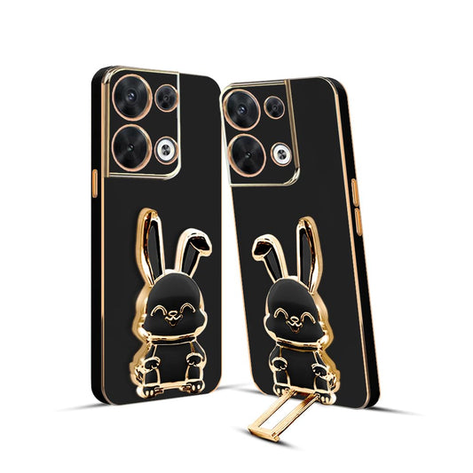 3D Bunny Mobile Oppo Cover With Stand And Mirror For Oppo Reno  8| Soft TPU Electropated Stand