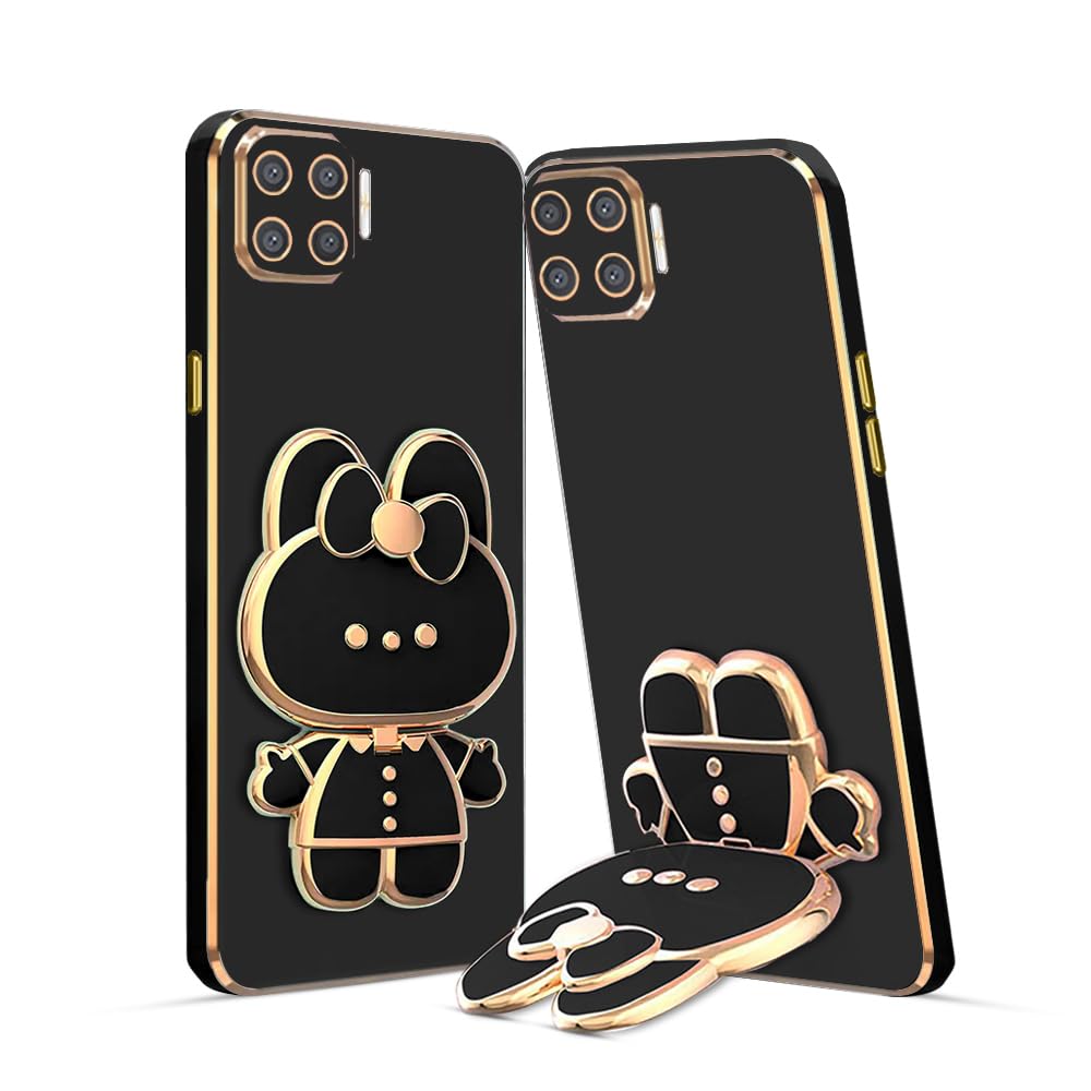 3D Cat Mobile Back Case with Stand For Oppo F17 Pro| Stand and Mirror | Camera Protection | Electroplated |