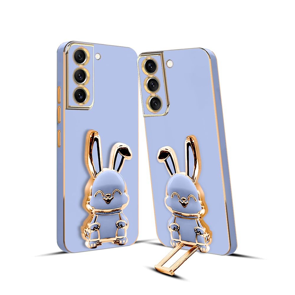 3D Bunny Mobile Samsung Cover With Stand And Mirror For Samsung S21 FE 5G| Soft TPU Electropated Stand