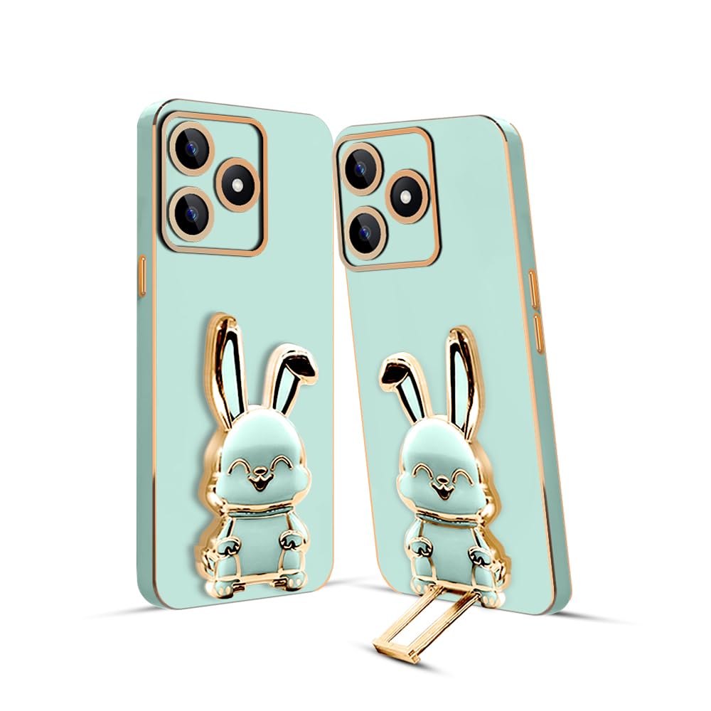 3D Bunny Mobile Narzo Cover With Stand And Mirror For Narzo N53| Soft TPU Electropated Stand