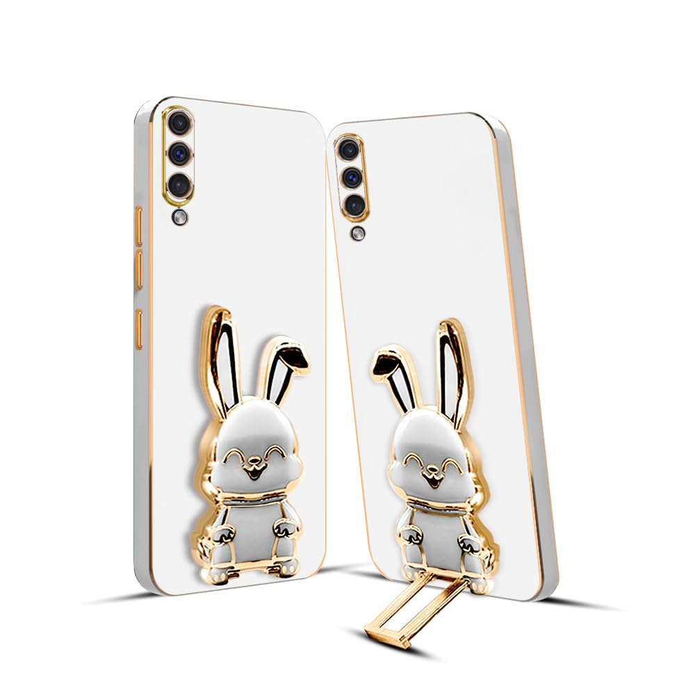 3D Bunny Mobile Samsung Cover With Stand And Mirror For Samsung A50| Soft TPU Electropated Stand