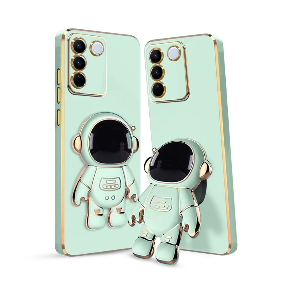 3D Astronaut Case for Folding Stand Back Case For Vivo V27 Pro 5G | Slim electroplated case | Stand case | Soft TPU | Space Astro Theme | Camera Pro 5Gtection.