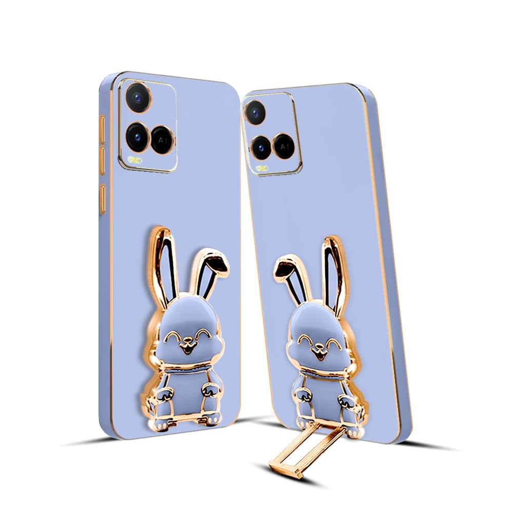 3D Bunny Mobile Vivo Cover With Stand And Mirror For Vivo Y21| Soft TPU Electropated Stand