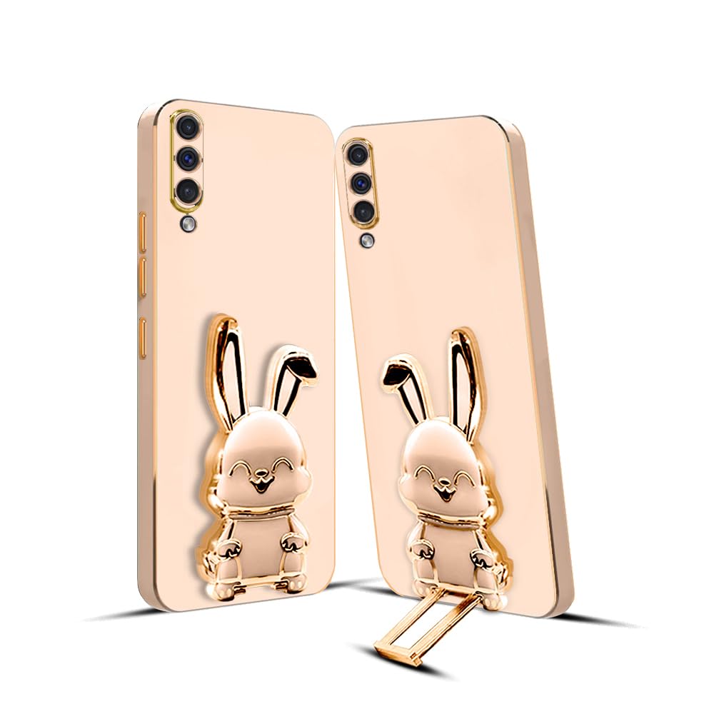 3D Bunny Mobile Samsung Cover With Stand And Mirror For Samsung A50| Soft TPU Electropated Stand