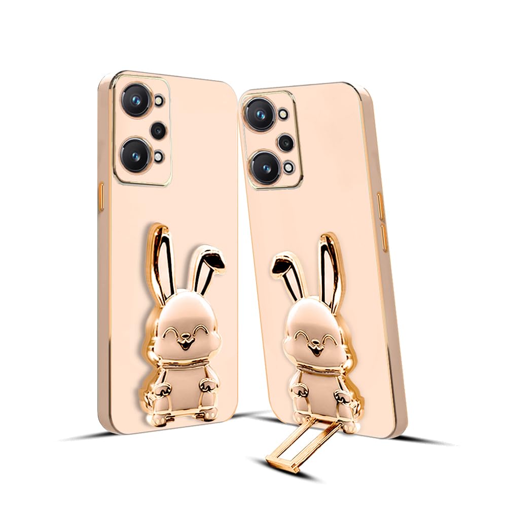 3D Bunny Mobile Realme Cover With Stand And Mirror For Realme GT  Neo 3T| Soft TPU Electropated Stand