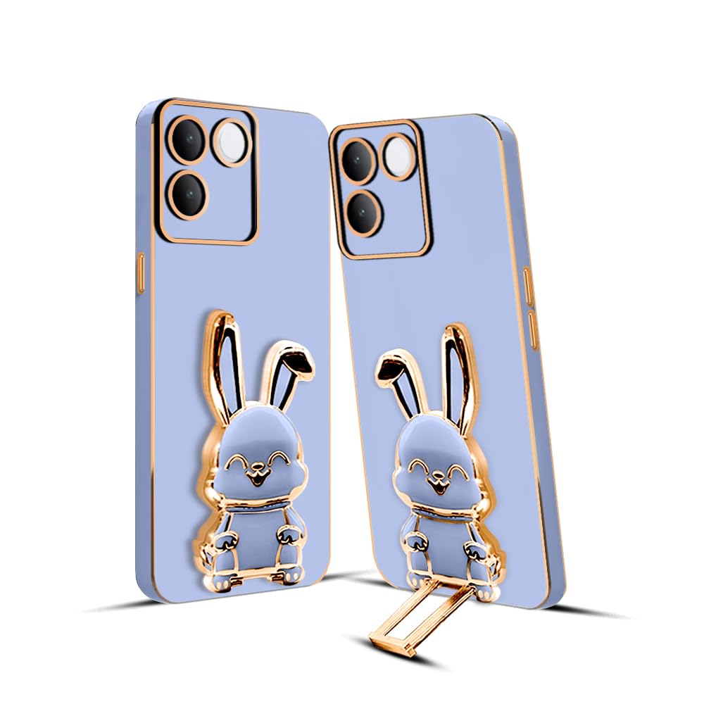 3D Bunny Mobile Qoo Cover With Stand And Mirror For iQoo Z7 Pro| Soft TPU Electropated Stand