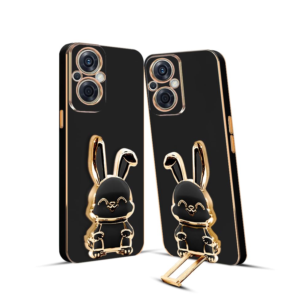 3D Bunny Mobile Oppo Cover With Stand And Mirror For Oppo F21 Pro 5G| Soft TPU Electropated Stand