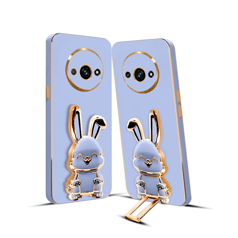 3D Bunny Mobile Redmi Cover With Stand And Mirror For Redmi A32024| Soft TPU Electropated Stand