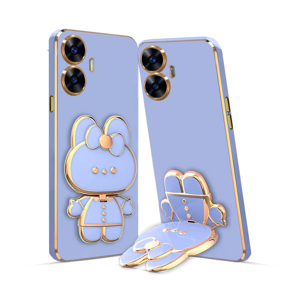 3D Cat Mobile Back Case with Stand For Realme C55 stand Mirror | Camera Protection | Electroplated