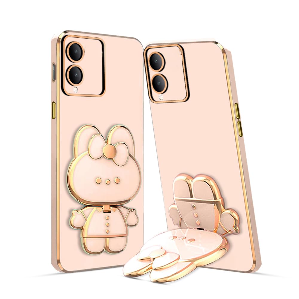 3D Cat Mobile Back Case with Stand For Vivo Y17S | Stand and Mirror | Camera Protection | Electroplated |