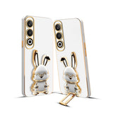 3D Bunny Mobile Oneplus Cover With Stand And Mirror For Oneplus Nord CE4| Soft TPU Electropated Stand