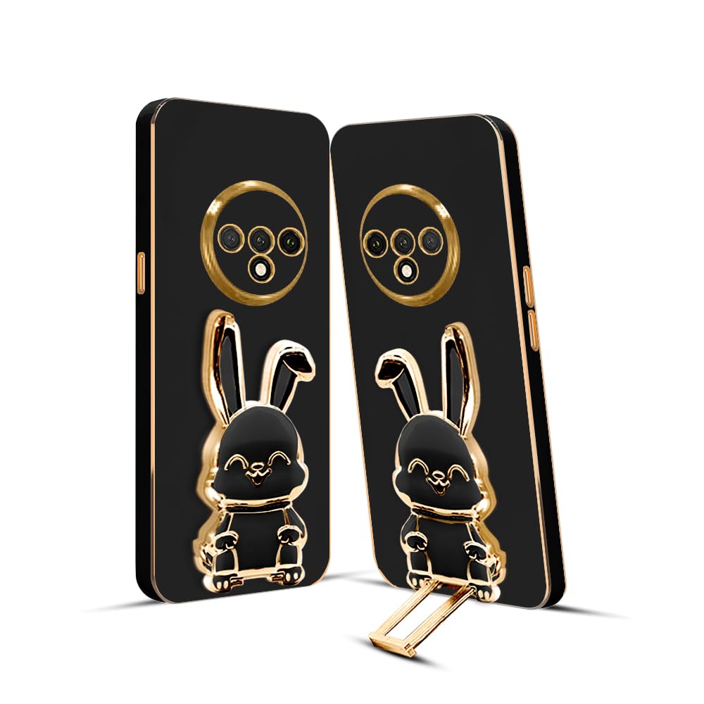 3D Bunny Mobile Oneplus Cover With Stand And Mirror For Oneplus 7T| Soft TPU Electropated Stand