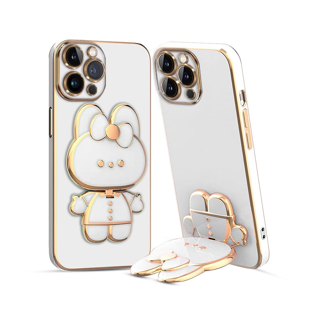 3D Cat Mobile Back Case with Stand For iPhone 12 Pro | Stand and Mirror | Camera Protection | Electroplated