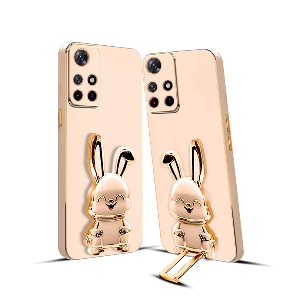 3D Bunny Mobile Mi Cover With Stand And Mirror For Mi 10 PRIME| Soft TPU Electropated Stand