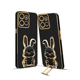 3D Bunny Mobile Moto Cover With Stand And Mirror For Moto Edge 50 Neo| Soft TPU Electropated Stand