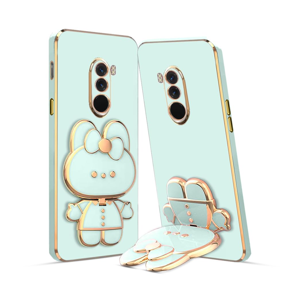 3D Cat Mobile Back Case with Stand For Poco F1 | Stand and Mirror | Camera Protection | Electroplated