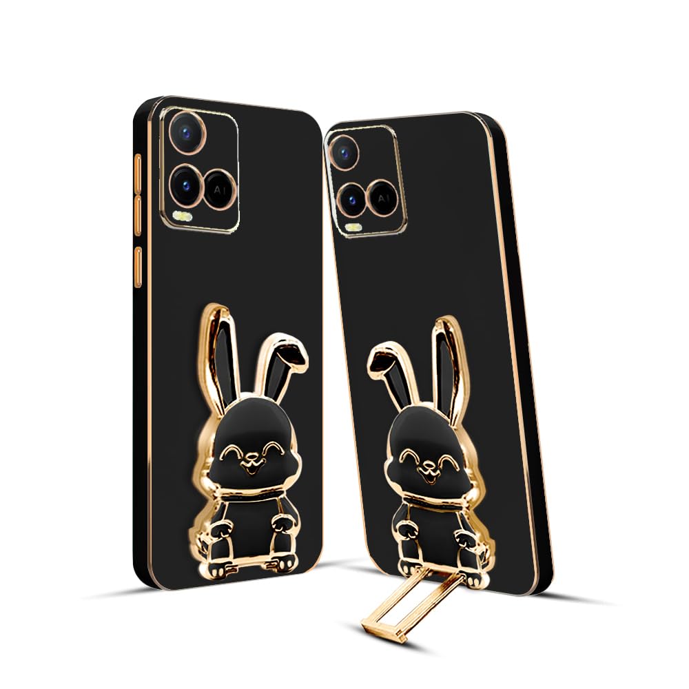 3D Bunny Mobile Vivo Cover With Stand And Mirror For Vivo Y21| Soft TPU Electropated Stand