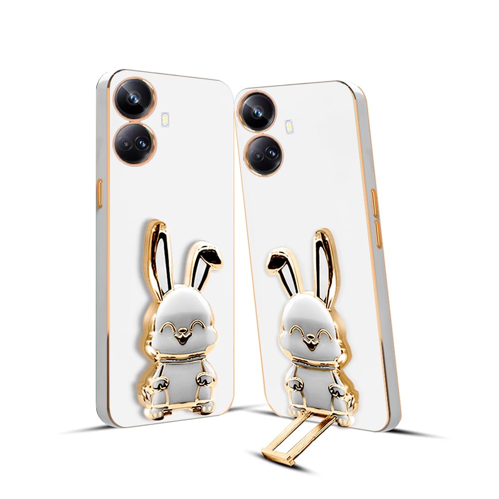 3D Bunny Mobile Realme Cover With Stand And Mirror For Realme 10 Pro Plus| Soft TPU Electropated Stand