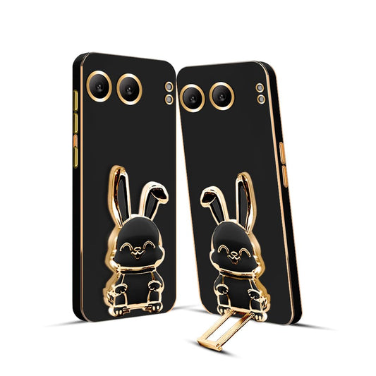 3D Bunny Mobile Oneplus Cover With Stand And Mirror For Oneplus NORD4| Soft TPU Electropated Stand