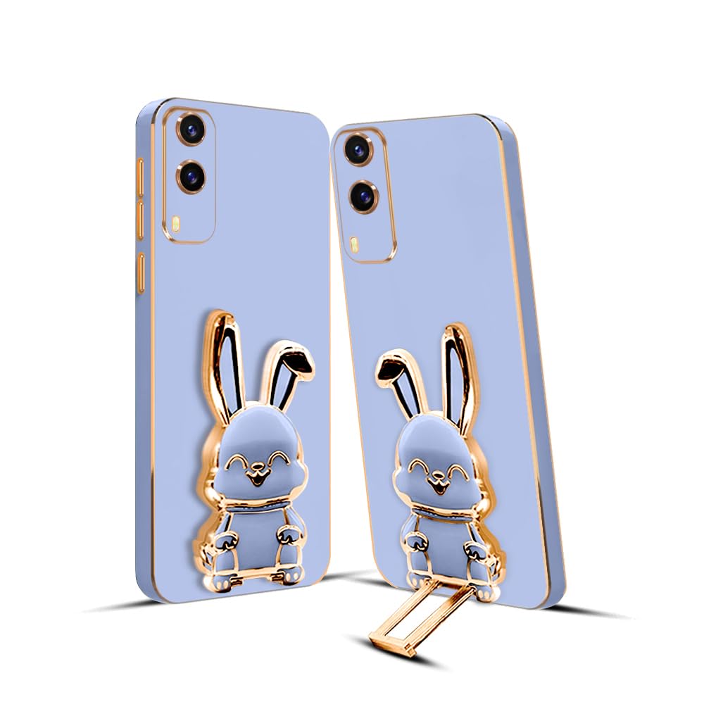 3D Bunny Mobile Vivo Cover With Stand And Mirror For Vivo V21E 5G| Soft TPU Electropated Stand