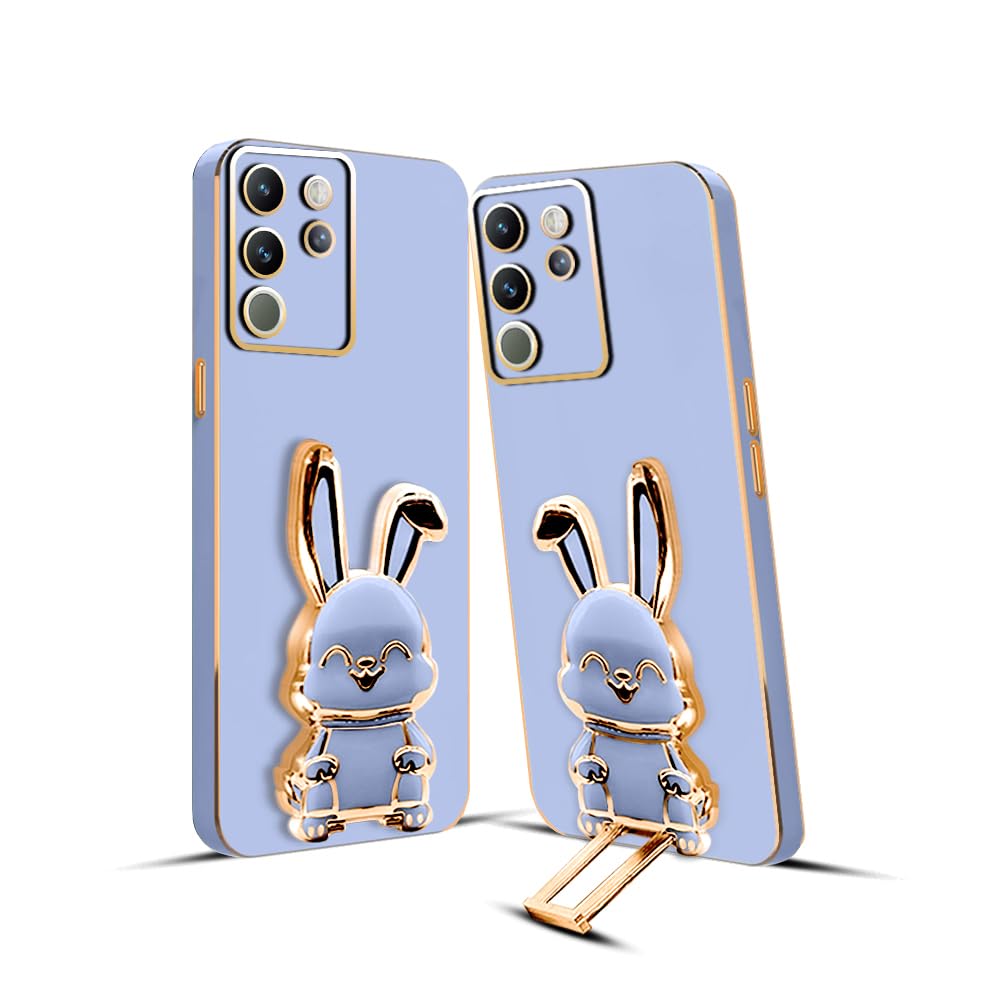 3D Bunny Mobile Vivo Cover With Stand And Mirror For Vivo V29| Soft TPU Electropated Stand