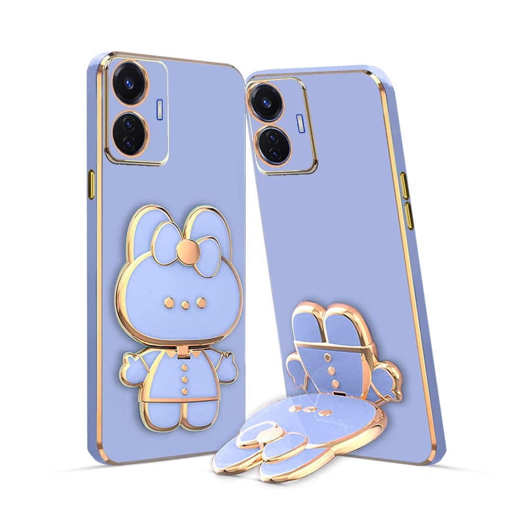 3D Cat Back Cases And Covers Compatible For Vivo T1 44W Kitty Cat Back Cover Case With Stand And Mirror | Camera Protection | Anti-Slip |