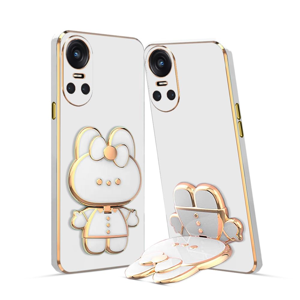 3D Cat Mobile Back Case with Stand For Oppo Reno 10 Pro 5G | Stand and Mirror | Camera Protection | Electroplated |