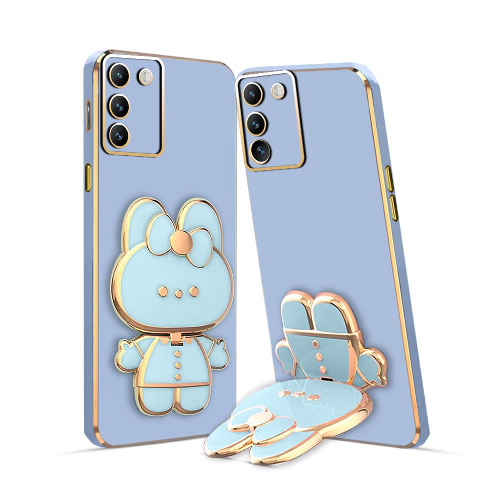 3D Cat Mobile Back Case with Stand For Vivo T3 stand Mirror | Camera Protection | Electroplated