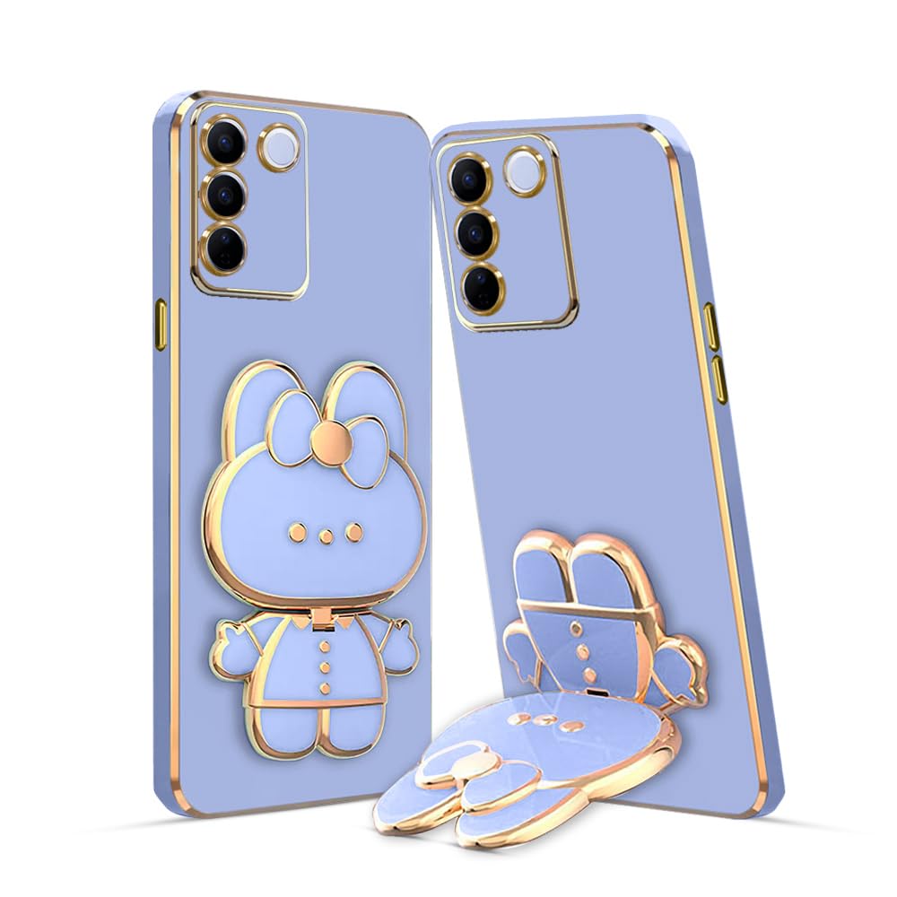 3D Cat Back Cases and Covers Compatible for Vivo V27 Pro 5G Kitty Cat Back Cover Case with Stand and Mirror | Camera Protection | Anti-Slip |