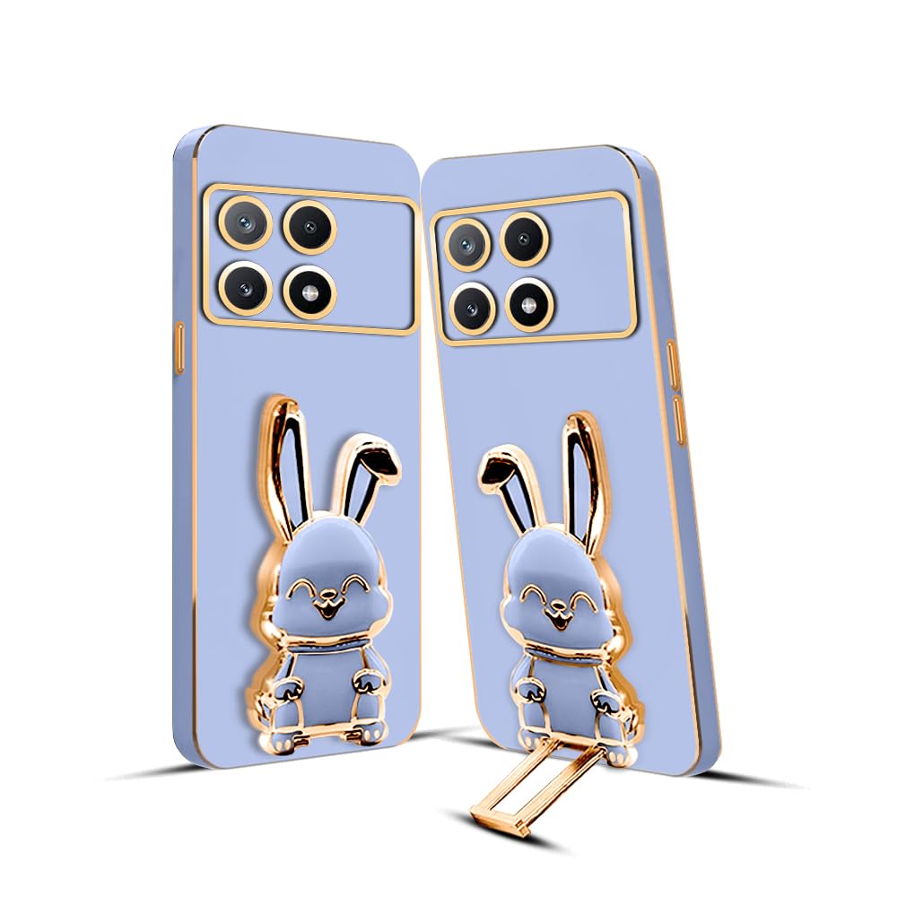 3D Bunny Mobile Poco Cover With Stand And Mirror For Poco X6 Pro| Soft TPU Electropated Stand