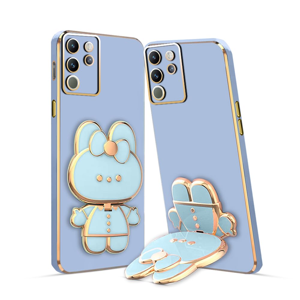 3D Cat Mobile Back Case with Stand For Vivo V29 | Stand and Mirror | Camera Protection | Electroplated