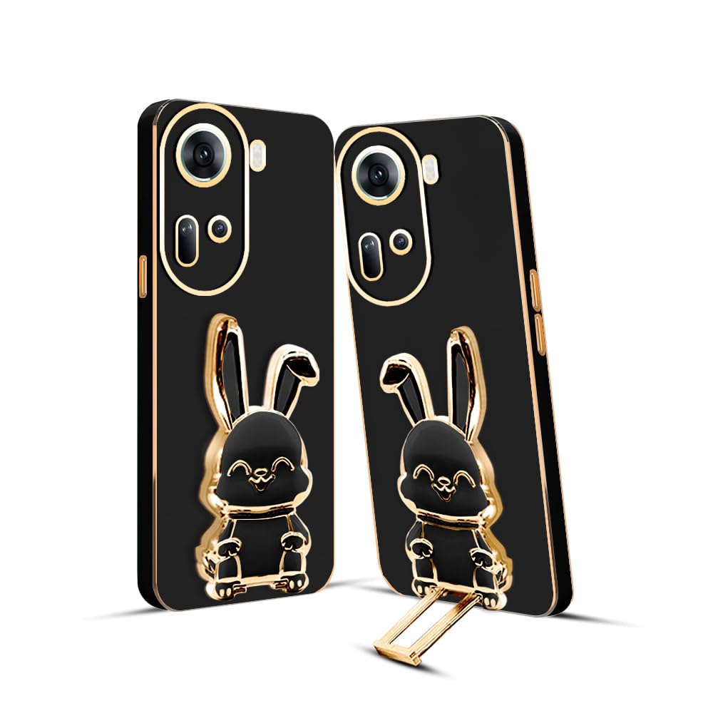 3D Bunny Mobile Oppo Cover With Stand And Mirror For Oppo Reno 11| Soft TPU Electropated Stand