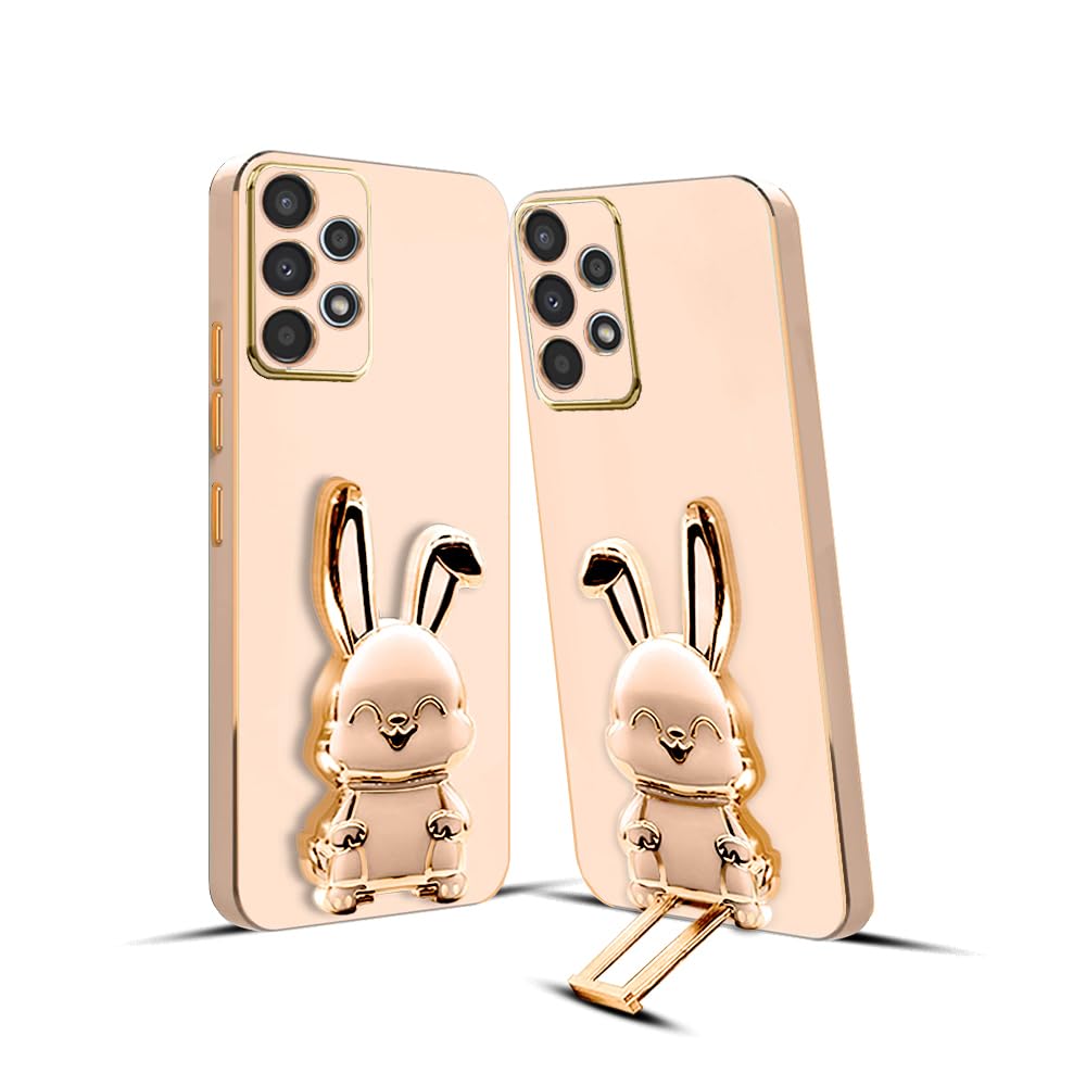 3D Bunny Mobile Samsung Cover With Stand And Mirror For Samsung A52| Soft TPU Electropated Stand