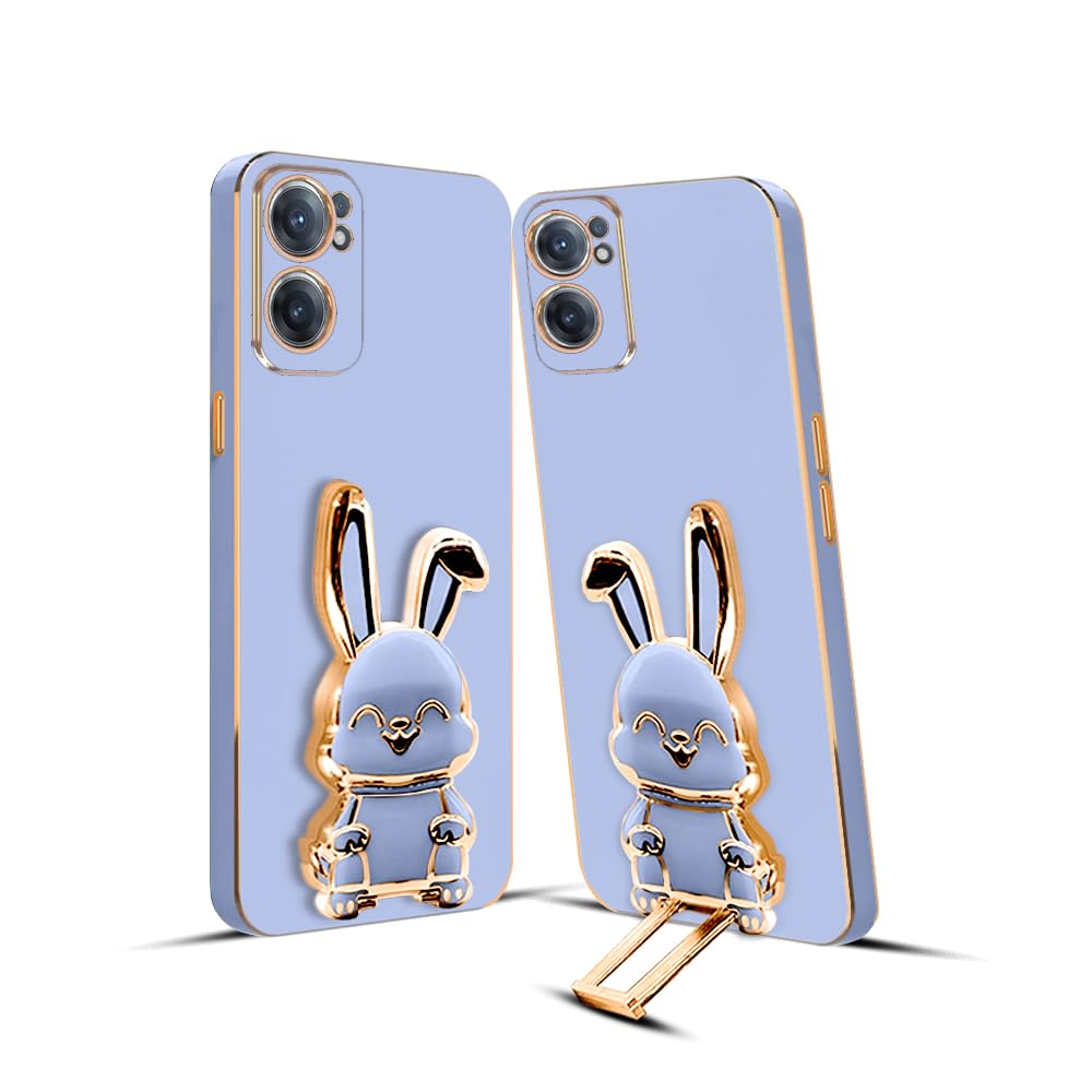 3D Bunny Mobile Oneplus Cover With Stand And Mirror For Oneplus Nord CE2| Soft TPU Electropated Stand