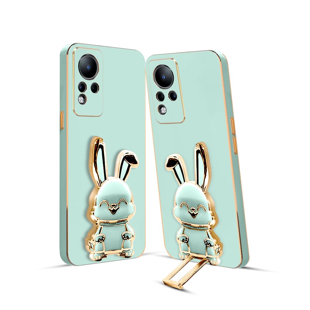 3D Bunny Mobile Infinix Cover With Stand And Mirror For Infinix Note11| Soft TPU Electropated Stand