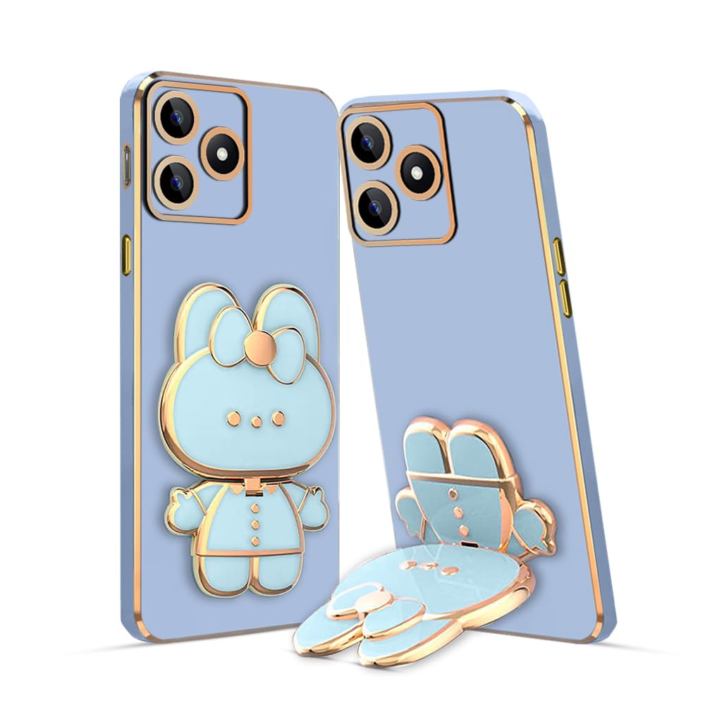 3D Cat Mobile Back Case with Stand For Narzo N53 | Stand and Mirror | Camera Protection | Electroplated