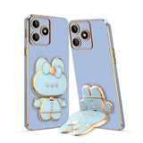 3D Cat Mobile Back Case with Stand For Poco M6  PLUS 5G stand Mirror | Camera Protection | Electroplated